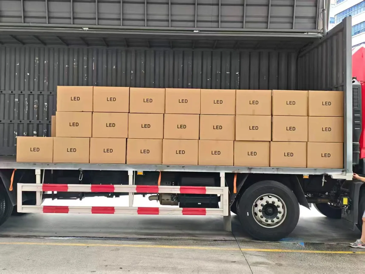 Lighting cartons loaded for export shipment preparation